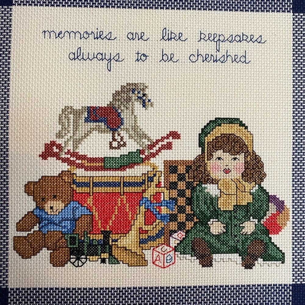 Vintage cross stitch Memories Rocking Horse Doll Toys Child Cute Bedroom